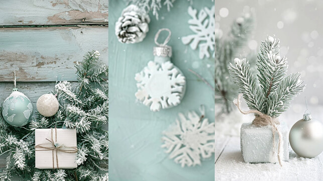Photo collage, winter color palette, Frosty mint