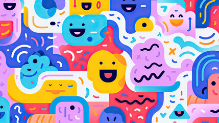 Appealing background with playful icons, emojis, and dynamic symbols arranged in a lively and energetic pattern for a high-impact visual experience Ai Generative