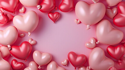 Valentine's Day concept. Heart shaped balloons frame