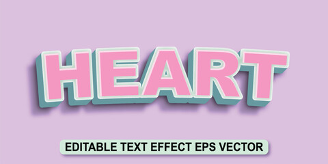 Heart pink color Editable 3d Text effect eps vactor