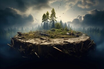 Deforestation environmental problem, rain forest destroyed, forest degradation concept