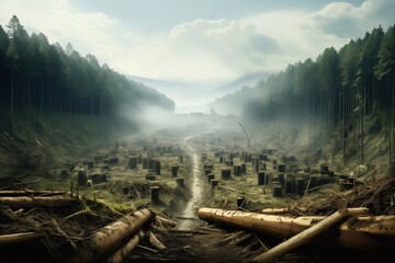 Deforestation environmental problem, rain forest destroyed, forest degradation concept - obrazy, fototapety, plakaty