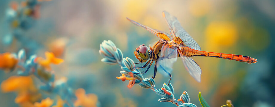 Beautiful dragonfly on the plant, Close up photo of a Dragonfly