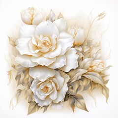 Pencil sketch white and golden flowers painting Generative AI