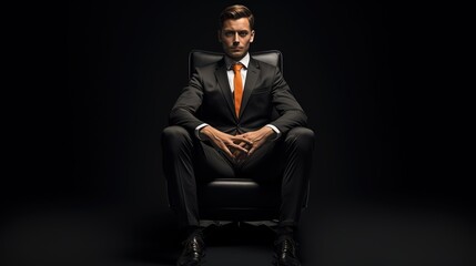 Young Man Seated Holding a Blazer at Full Length on a bleck background ai generative image