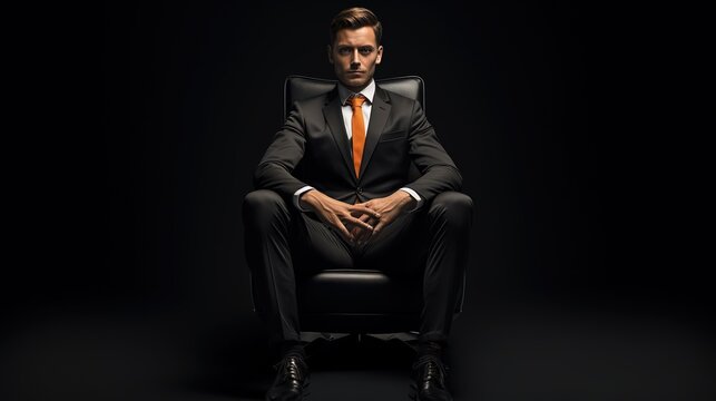 Young Man Seated Holding a Blazer at Full Length on a bleck background ai generative image