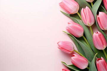 Obraz premium Pink tulips on pink background. Generative AI