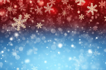 Fototapeta premium Winter red blue background of snow and frost with free space. Generative AI