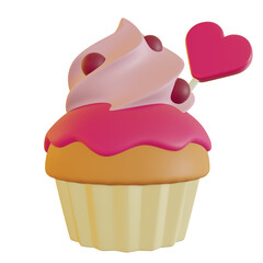 3d Icon Cupcake Pink and Red Colour Pink Background for Decorating in Valentine Day February 14