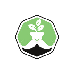 Flower pot with mustache icon logo design.