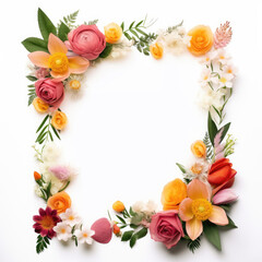 Wildflower rose flower floral frame red rose,hulthemia, rosa. Aquarelle wild flower for background, texture, wrapper pattern, frame or border.generative ai.