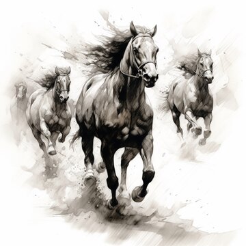 Pencil sketch some speed horses image Generative AI