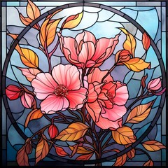 Pencil sketch stained glass flowers image Generative AI