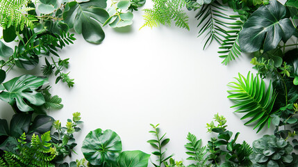 Naklejka premium A frame of tropical leaves around a white empty space.