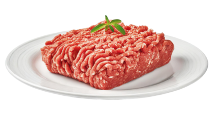 Minced meat on a white plate isolated on transparent background.