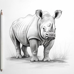 Pencil sketch rhinoceros animal drawing image Generative AI