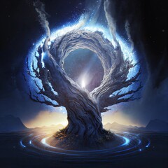 Magic surreal tree in the night
