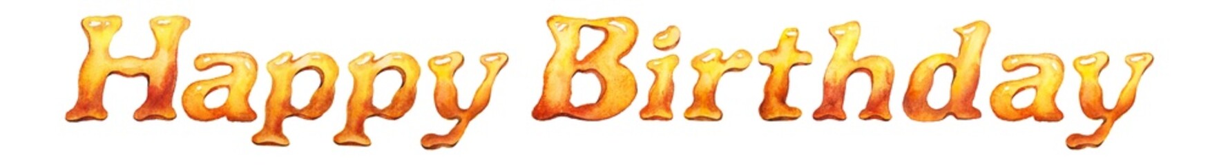 happy birthday yellow lettering on white background