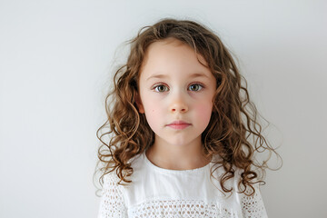 portrait of a cute girl 5-6 years old with thick curly hair
