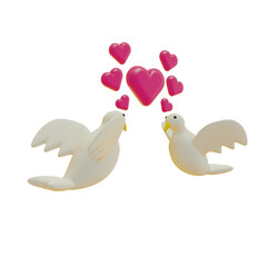 Two Bird With Loves 3D Rendering Icon Isolated White Background