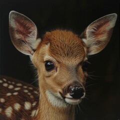Wild animals in the wild. Portrait of a spotted deer..