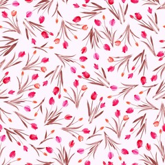 花柄、チューリップのシームレスなパターン、春のイラスト、テキスタイル、壁紙、包装紙、