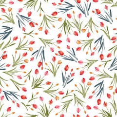 花柄、チューリップのシームレスなパターン、春のイラスト、テキスタイル、壁紙、包装紙、