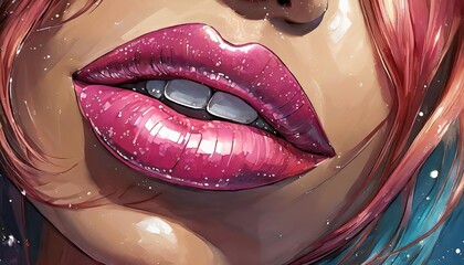 women lips pink lipstick liquid colour