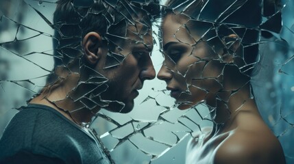 Broken relationships concept. Man and woman no love each other. Married couple upset because of quarrels and conflicts - obrazy, fototapety, plakaty