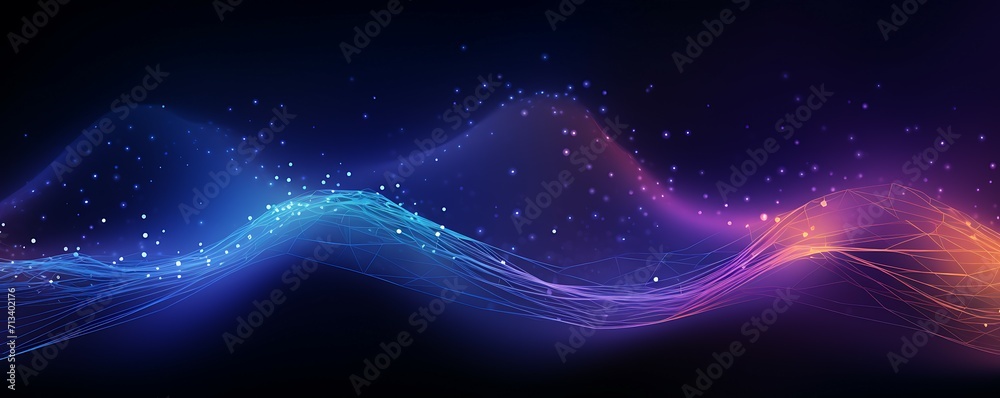 Wall mural futuristic data stream 3d illustration. data transfer technology. wave of dots and weave lines. abst