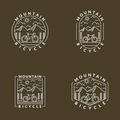 Mountain and bicycle monoline or line art style vector illustration