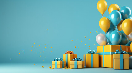 Vibrant Birthday Party Flat Lay with Colorful Balloons, Confetti, and Gift Box on Isolated Background - Happy Celebration and Surprise Event Decor with Festive Joy and Decorative Present Elements