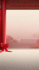 Chinese style background, Red festive background, Ribbon, Pavement style, Neoclassicism, Minimalism, framed, projected inset, negative space, UHD with generative ai