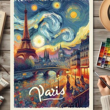watercolor eiffel tower travel poster