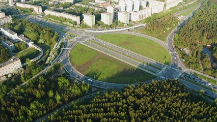 Aerial view of a car interchange