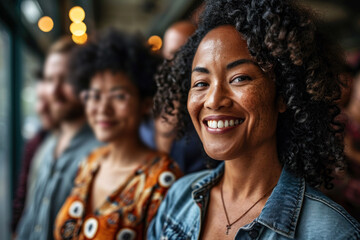 Portrait of a smiling african american woman with friends in the background