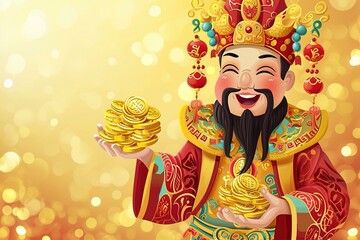 Chinese New Year celebration with blessings from the Chinese god of wealth - obrazy, fototapety, plakaty