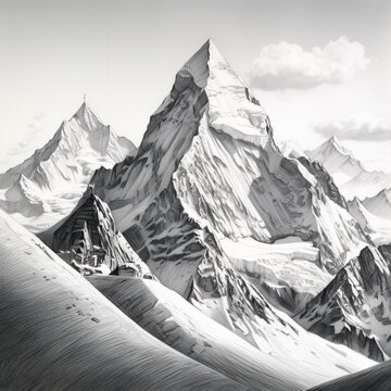 Pencil sketch nice world highest mountain image Generative AI