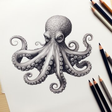 Pencil sketch octopus animal drawing image Generative AI