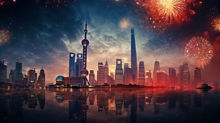 Fireworks over Shanghai on Chinese New Year Day