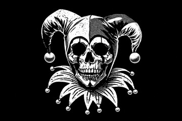 skull with a jester hat isolated on a black background