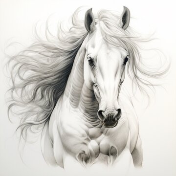 Pencil sketch nice white horse images Generative AI