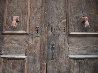 wooden door ,door knocker and lock