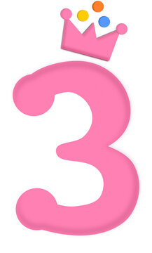 Cute pink number 2 with crown 3d