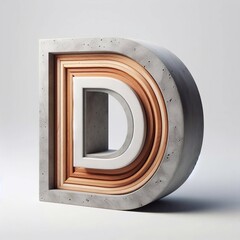 D letter shape created from concrete and wood. AI generated illustration