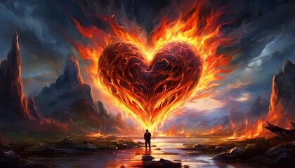 fire flame heart shape on black background