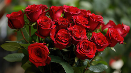 Bouquet of Red Roses on bed, valentines day, date, romantic
