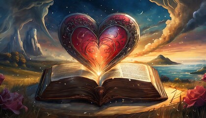 love and religion bible and heart