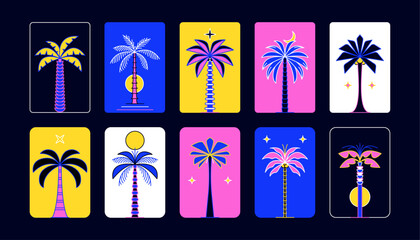 Palm tree arch frame thin line icon abstract design summer logo template modern minimal linear emblem for vacations rentals and travel services. Vector illustration