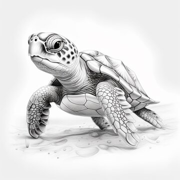 Pencil sketch nice turtle animal drawing image Generative AI